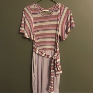 Orchid and striped midi dress